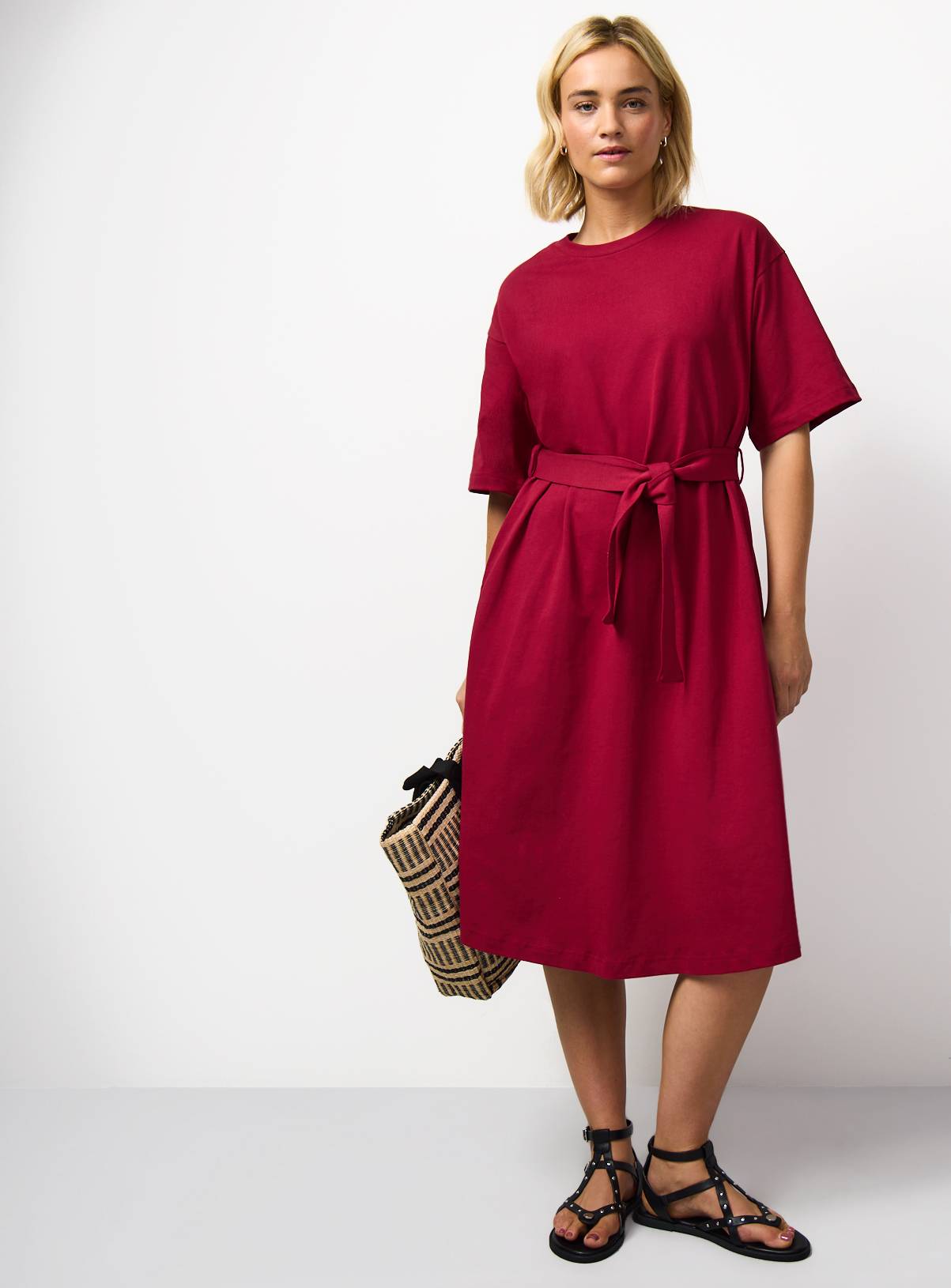 Dark Red Short Sleeve Midi Jersey Dress 16 - Image 2